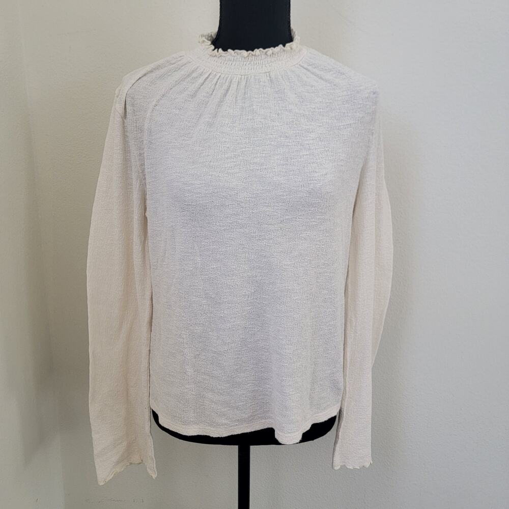 Madewell Texture &‎ Thread Cream Long Sleeve Mockneck Top Sz Medium 100% Cotton